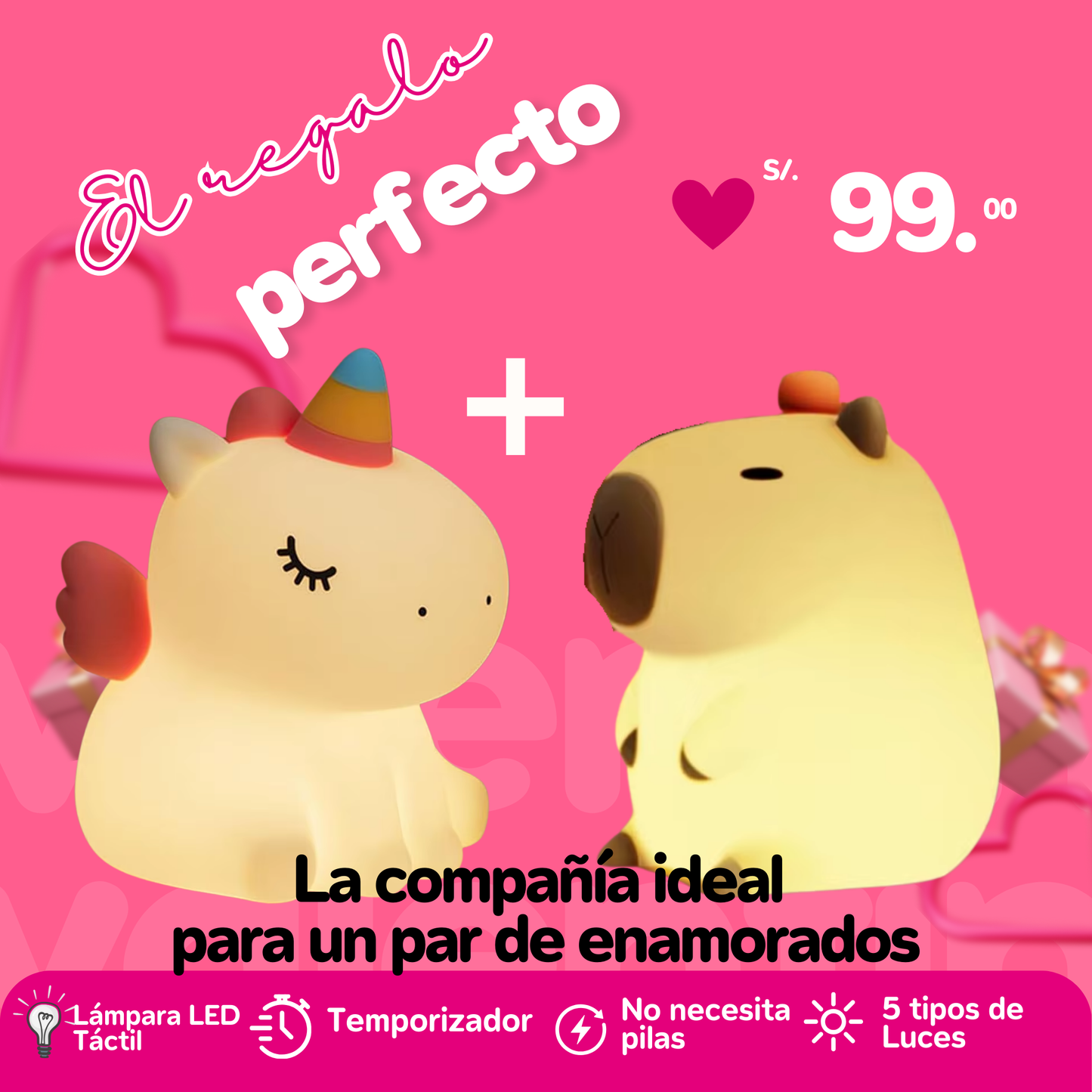DUO LAMPARA LED: CAPIBARA + UNICORNIO 🦄🥳