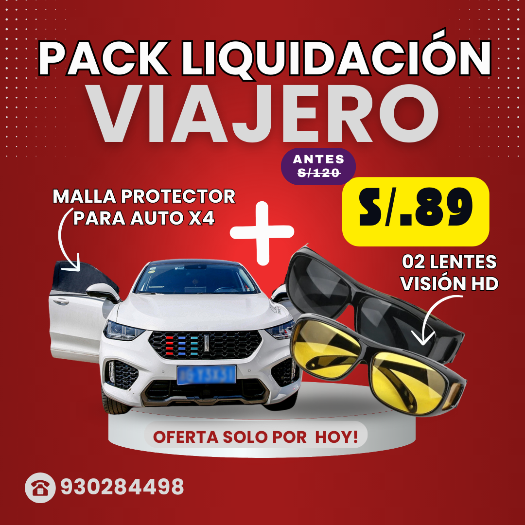 PACK VIAJERO 🏜️ LENTES VISIÓN HD 😎 + MALLA PARA AUTO 🚗