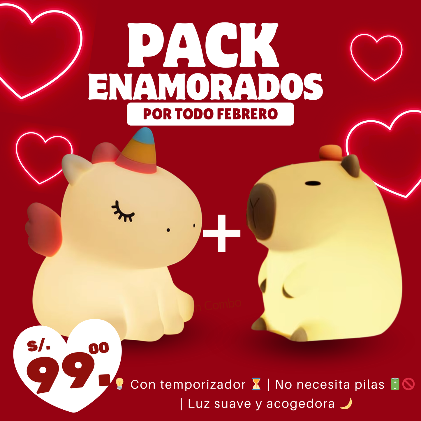 DUO LAMPARA LED: CAPIBARA + UNICORNIO 🦄🥳