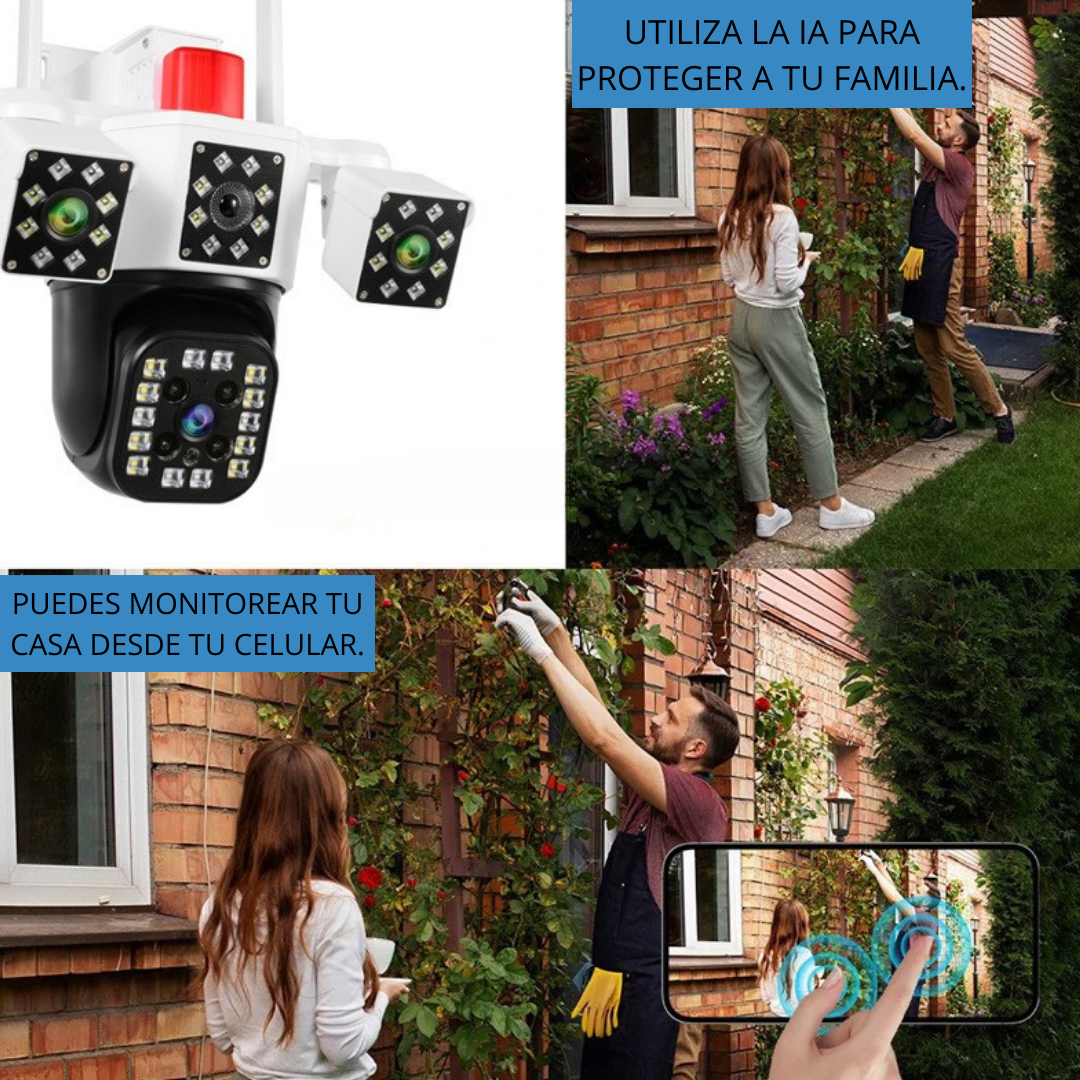 📷 Cámara de Seguridad para Exterior con Triple Lente y Zoom 10X 🔥