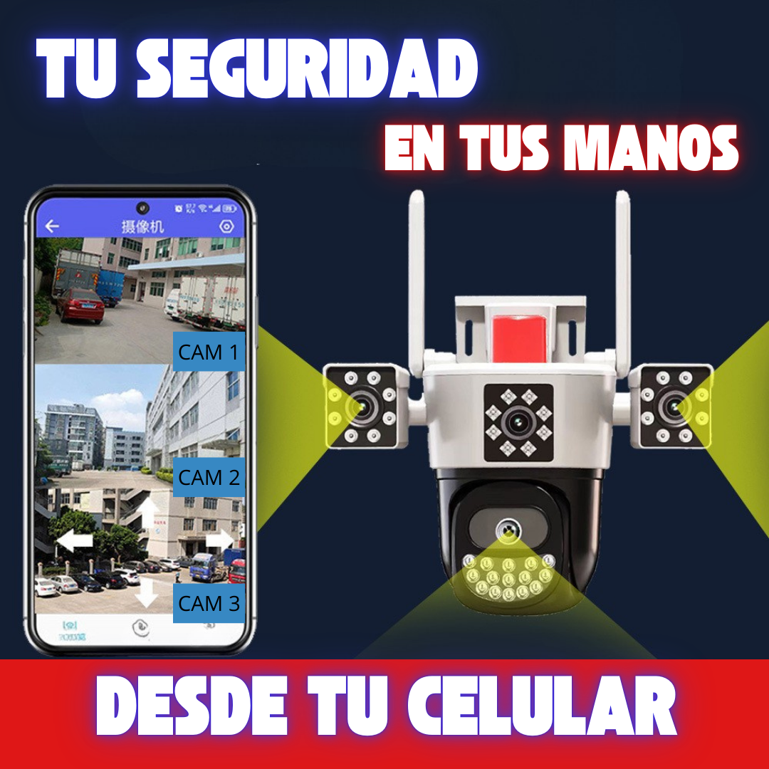 📷 Cámara de Seguridad para Exterior con Triple Lente y Zoom 10X 🔥
