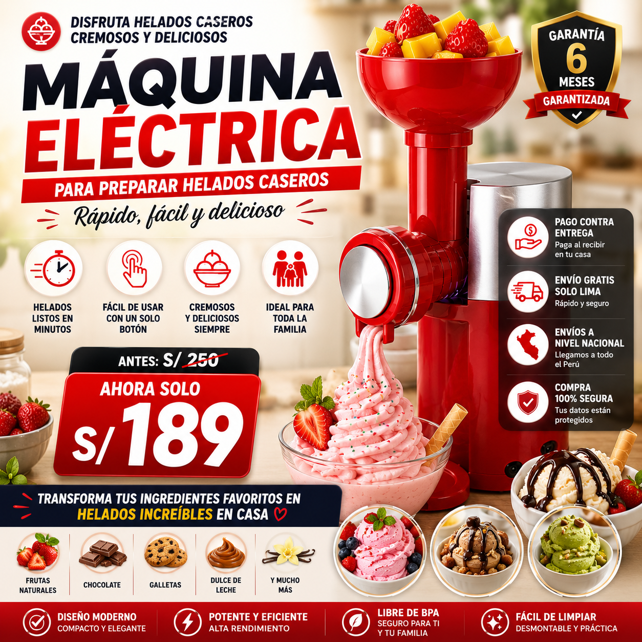 NUEVA MÁQUINA ELÉCTRICA DE HELADOS CASERO
