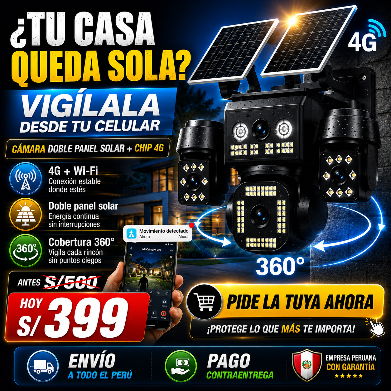 Cámara con Doble Panel Solar + Chip 4G
