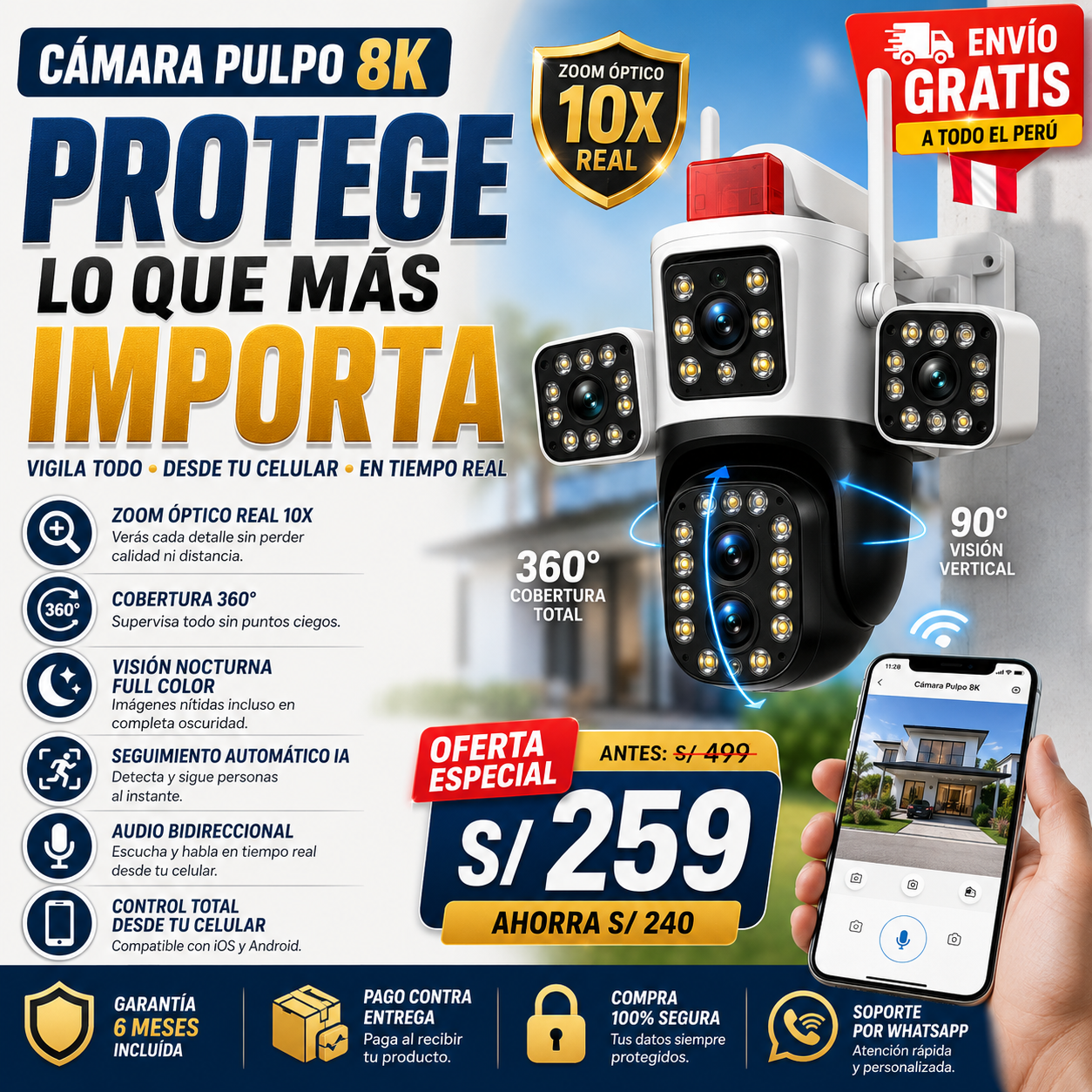 CAMARA TRIPLE LENTE 🚨Vigilante personal: Escucha, habla y protege en tiempo real.