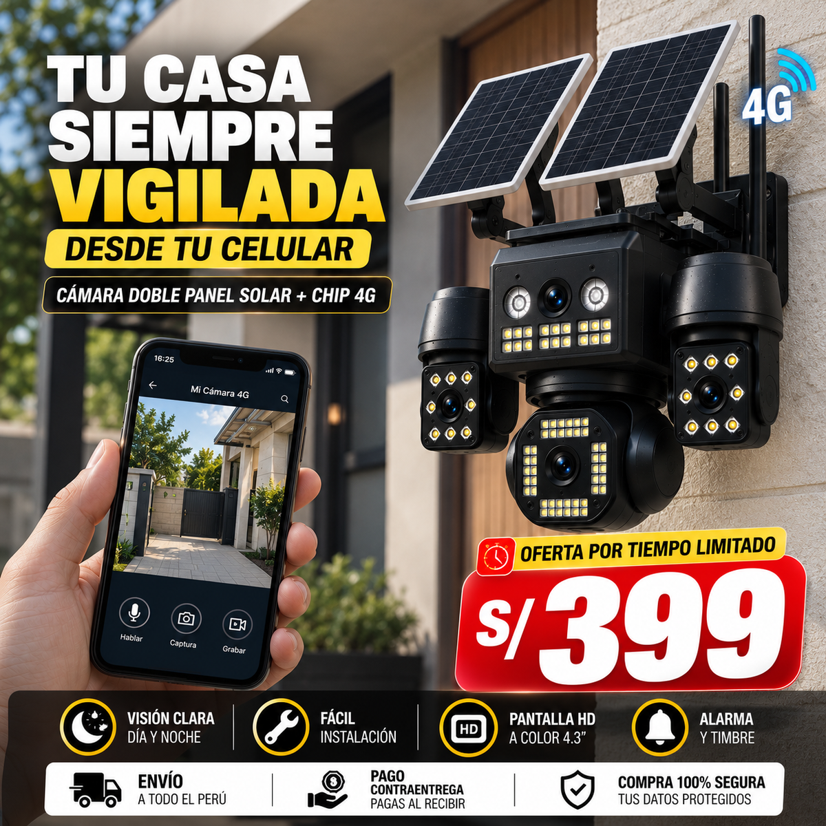 Cámara con Doble Panel Solar + Chip 4G