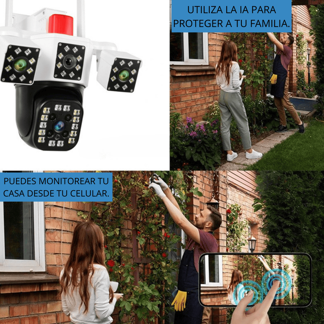 📷 Cámara de Seguridad para Exterior con Triple Lente y Zoom 10X 🔥