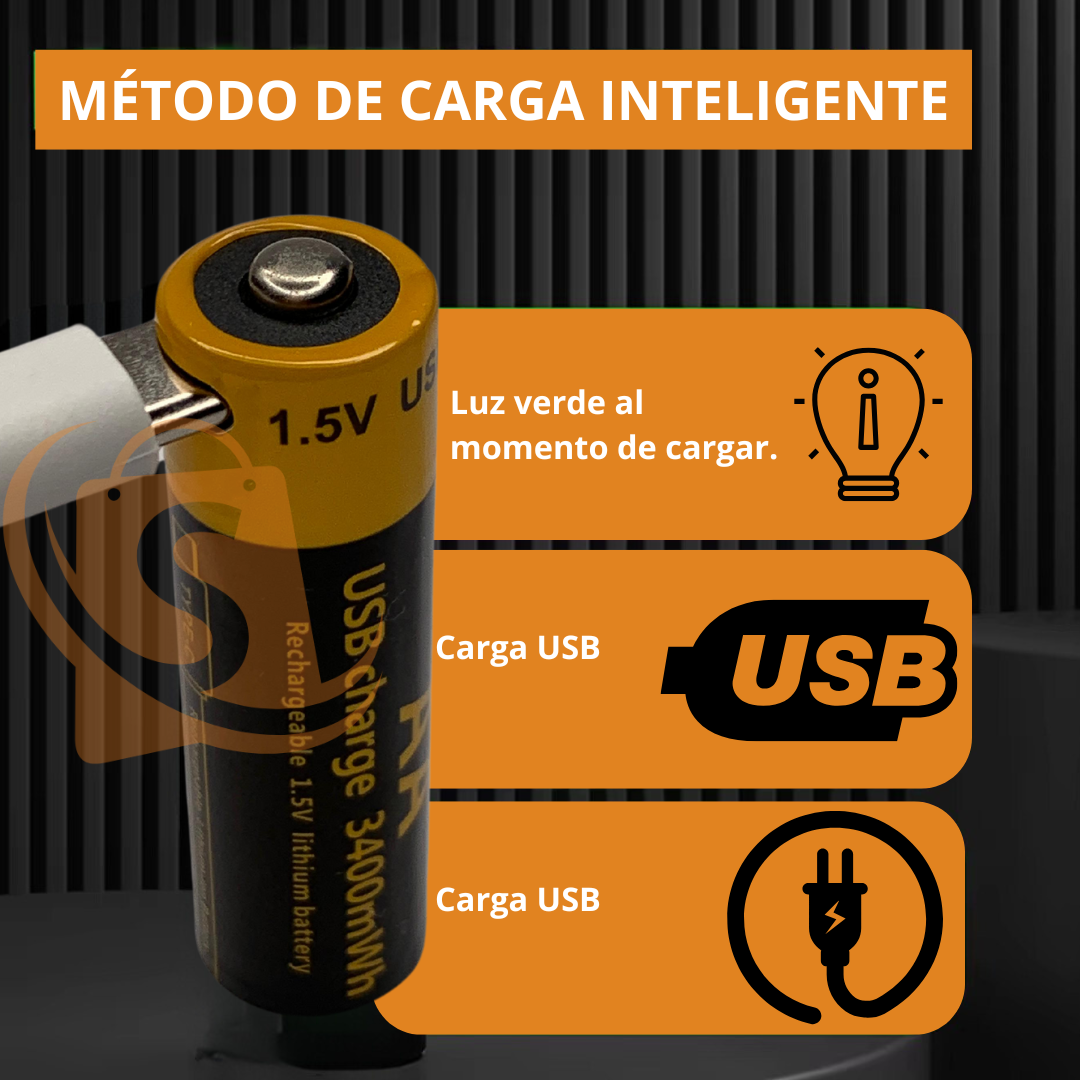 🔋Pila Recargable AA con USB Tipo C