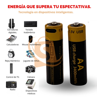 🔋Pila Recargable AA con USB Tipo C